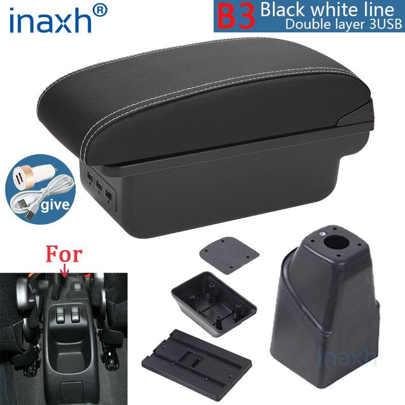 Para PEUGEOT 206 reposabrazos Interior piezas compartimento de reposabrazos para coche modificación Caja de almacenaje de piezas de accesorios de coche Interior con USB LED: B3 Black white 3USB