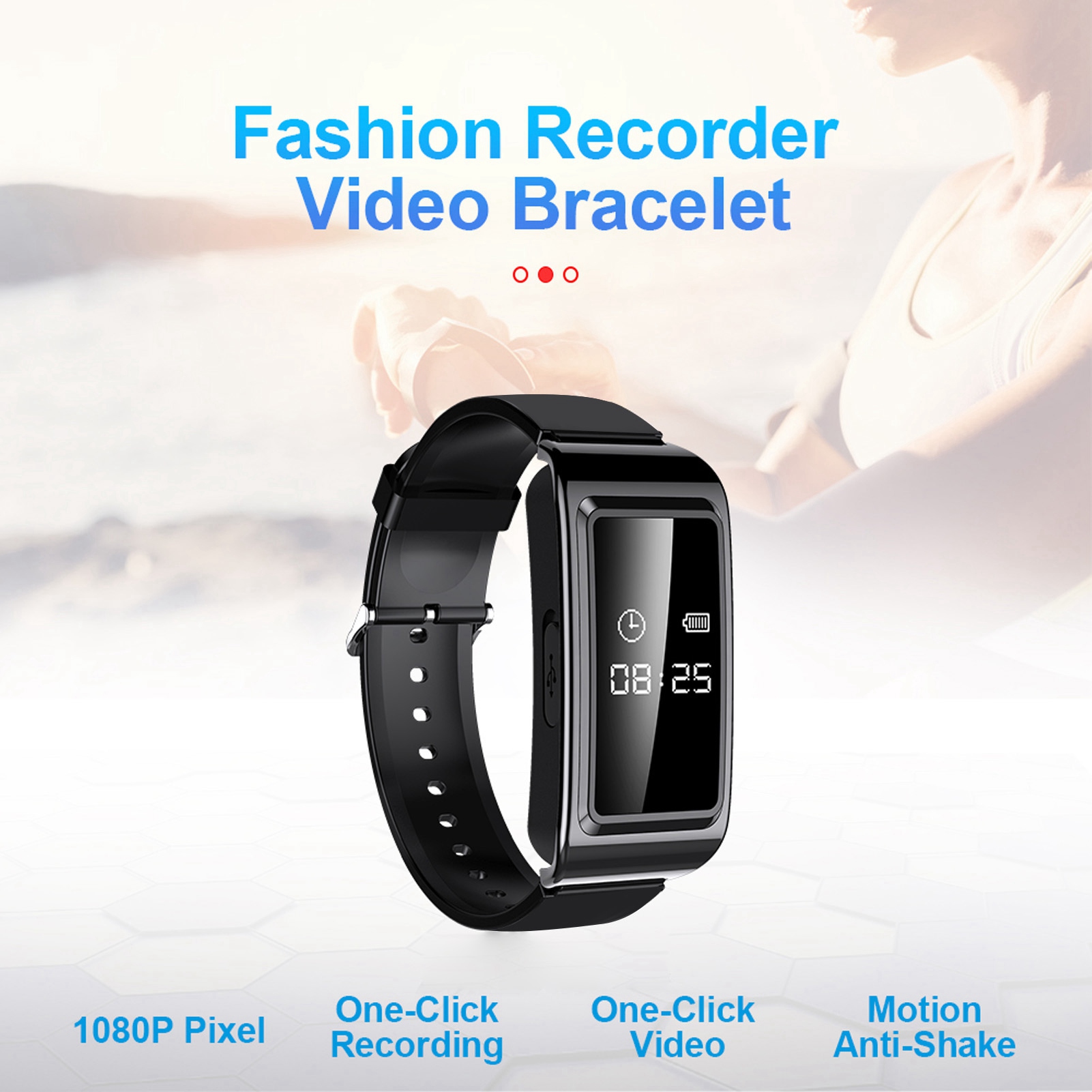 Sweat Proof HD Camera Recorder Watch, Redução de Ruído, Relógio Ativado por Voz, Pulseira para Reunião Speech