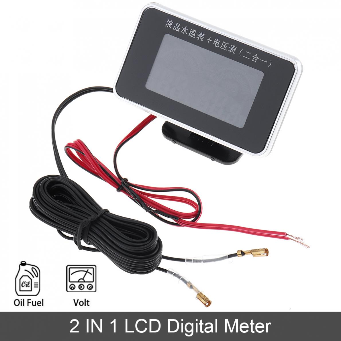12v / 24v universal 2 in 1 lcd digital bil voltmätare vattentemp temperaturmätare med sensor för bil lastbil