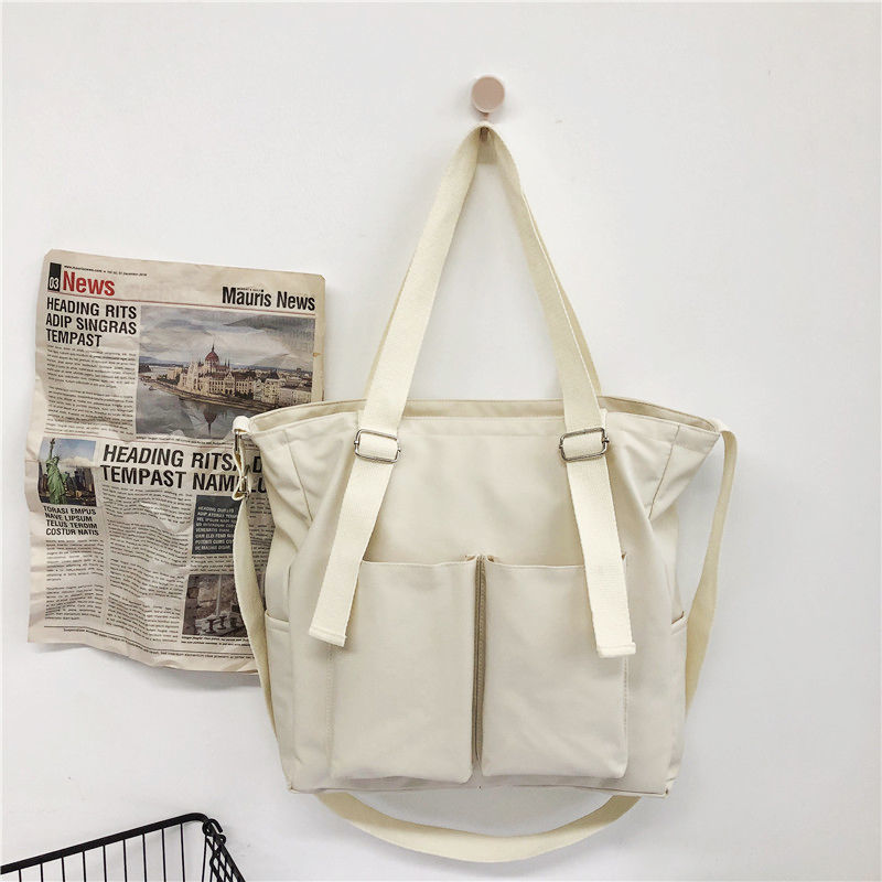 Wasserdichte Einkaufstasche Große Kapazität Leinwand Tasche Weibliche Umhängetaschen Japanische Schulter Tasche Taschen Schüler Schule Taschen Frauen Handtaschen: Schwarz