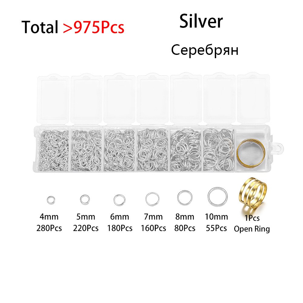 975 Pz/set 4 5 6 7 8 millimetri Anello di Salto Aperto Anello Aperto Connettori FAI DA TE Per La Collana Della Catena Monili Che Fanno set di Trovare Accessori kit: Silver