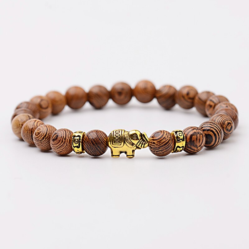 Amader Classic Women's Natural Stone Charm Bracelet Meditation Gold Elephant Beads Bracelets Men Jewelry AB276: Style 4