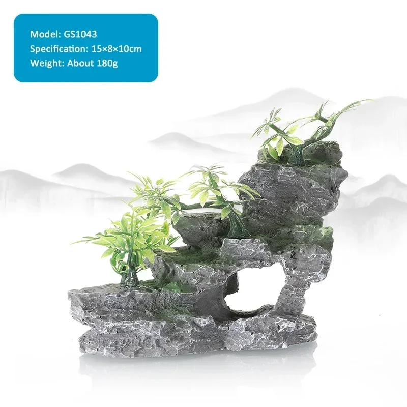 15-type decoratieve rotsen aquarium aquarium accessoires hars rotstuin aquarium decor vis verbergen gat rots voor aquarium: WHITE