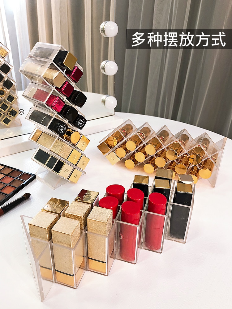 Stackable Lipstick Storage Box Transparent Makeup Organizer Acrylic Lipstick Display Stand High Capacity Trapezoid