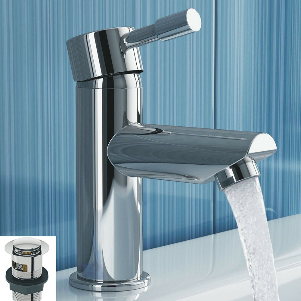 Water Tap Modern Bathroom Tap Round Waterfall Basin Sink Bath Filler and Cold bathroom Tap Shower Mixer Tap Set silver