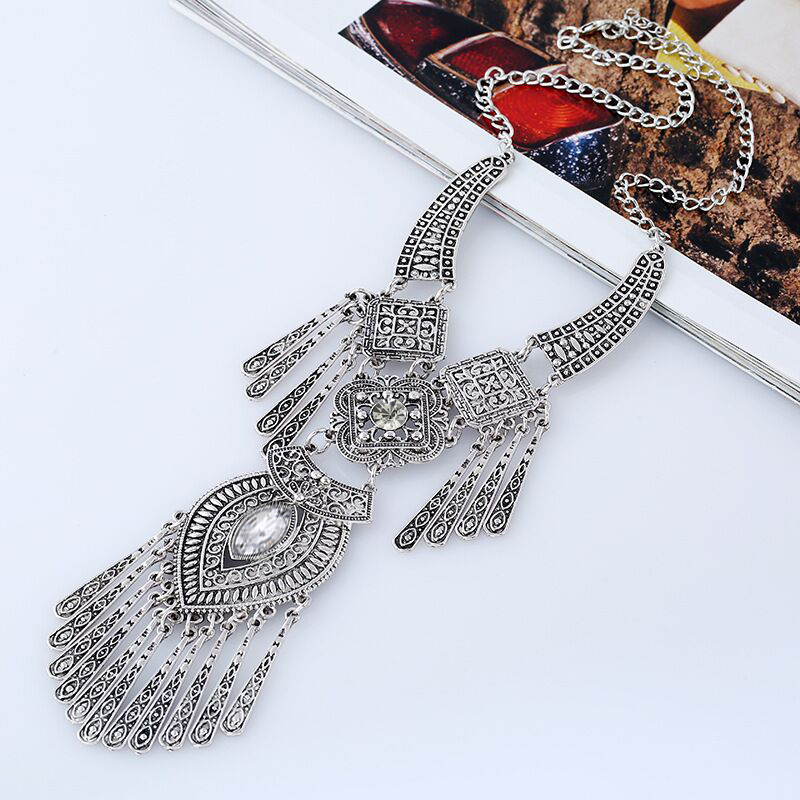 Collares llamativos étnicos exagerados Vintage para mujer, collares con borlas de gota de agua talladas de Color plata antigua, joyería Bohemia: Oro oscuro
