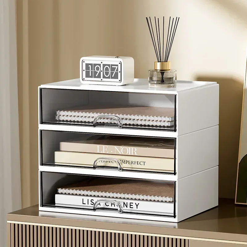 Desktop Storage Box Transparent Storage Box Capacity Transparent Desktop Organizer Drawer Box with Pen Holder Ideal Makeup