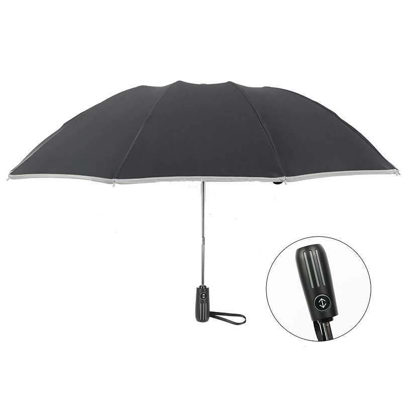 10 Bone Inverse Folding Three-fold Umbrella Fully Automatic Rain Or Shine Dual Purpose Umbrella Business Advertising Umbrella: 10k Automatic Reverse Umbrella  Black