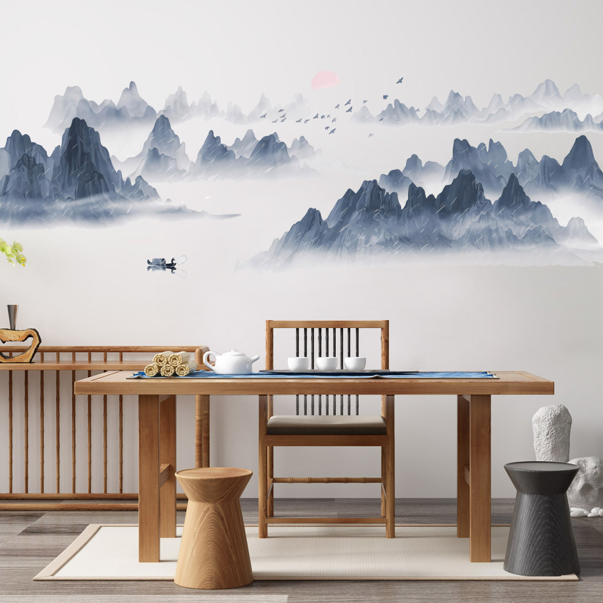 Chinese Style Sunset Landscape Wall Sticker Wallpaper Living Room Bedroom Background Mural Home Decor