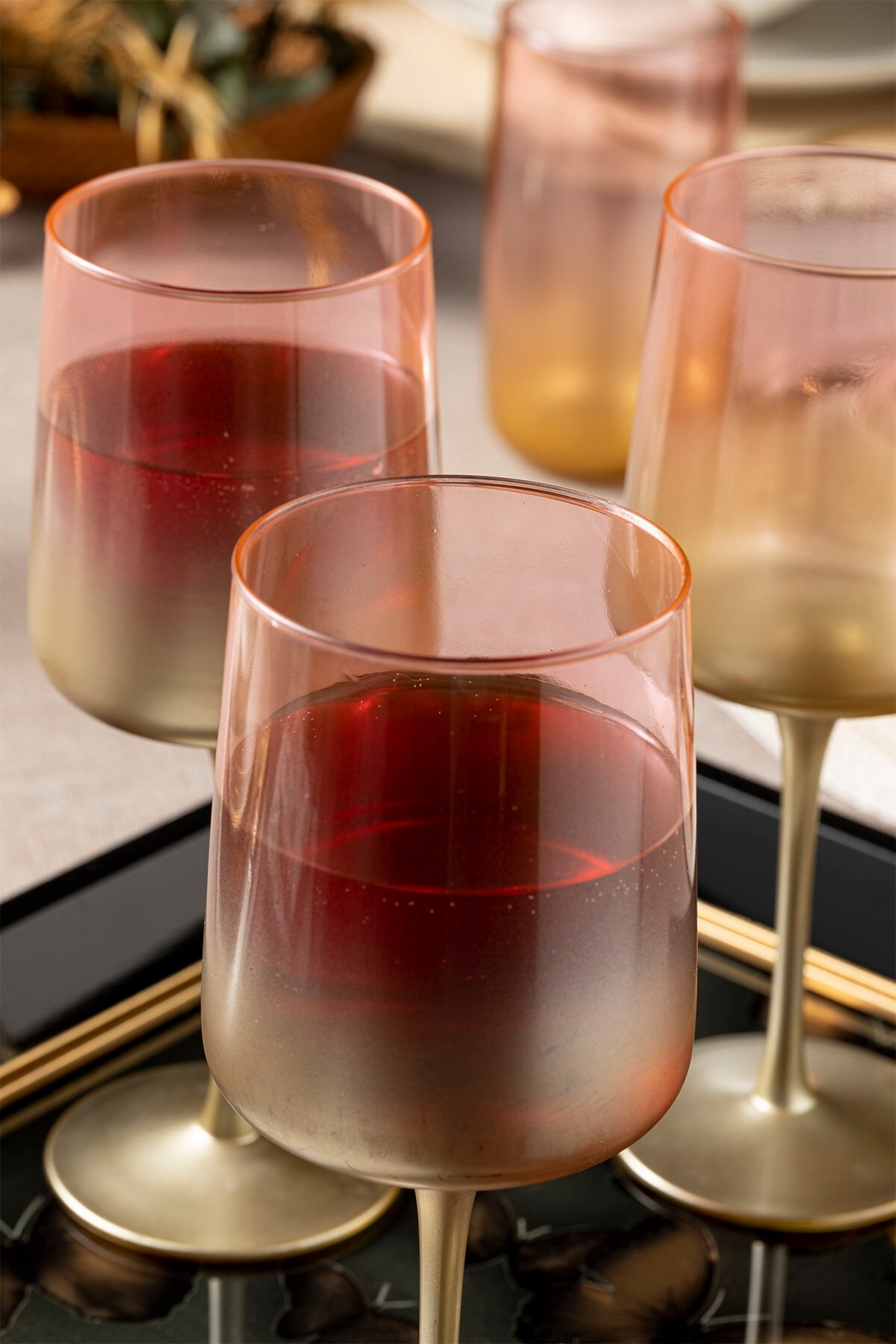 4 Pieces Stylish Pink Glass Cup Sets 320 Ml Product For Kitchen Lux Home Decoration Made In Turkey Fast