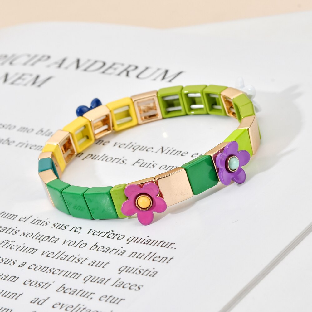 Bloem Stretch Brede Armband Vrouwen Lente Leuke Manchet Mode Bruiloft Bruids Sieraden Kleur Huis Tuin Femme Kersenbloesem
