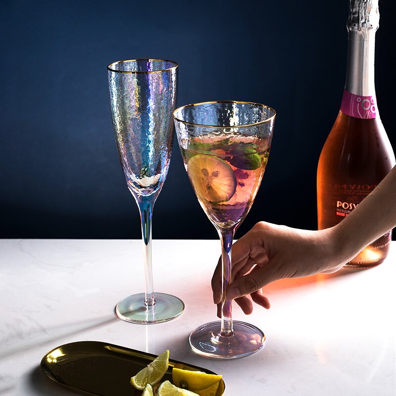 Ionen Beschichtung Hammer Regenbogen Kristall Becher Burgund Rotwein Glas Tasse Kerzenlicht-Abendessen Romantische Hochzeit Champagner Flöte Coupés