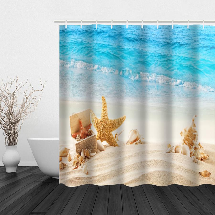 Cortina de ducha con hermoso paisaje de playa, impermeable, a prueba de moho, cortina de baño estampada con ganchos, decoración de baño para el hogar, porte doccia