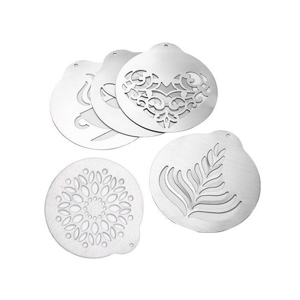 5 Pcs Coffee Stencils Delicate Stainless Steel Smooth Cappuccino Arts Templates for Artist Coffee Lover Barista