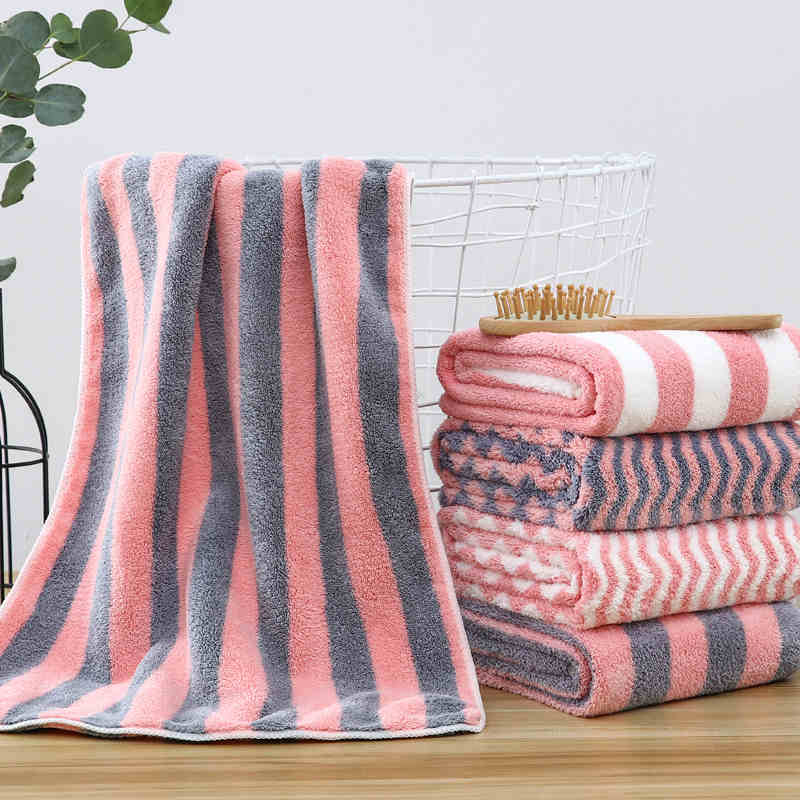 Toalla de microfibra de rayas onduladas para niños y adultos, toalla de baño de secado rápido, supersuave y absorbente, grande