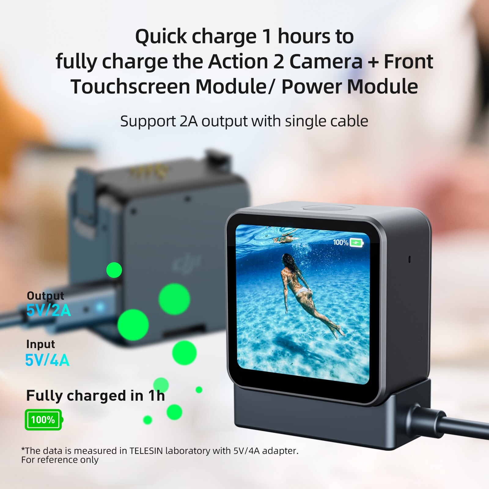 Telesin 2 In 1 Smart Fast Charger Magnetische Base Type C Gegevensoverdracht Kabel Voor Dji Action 2 Dual Screen power Combo Camera
