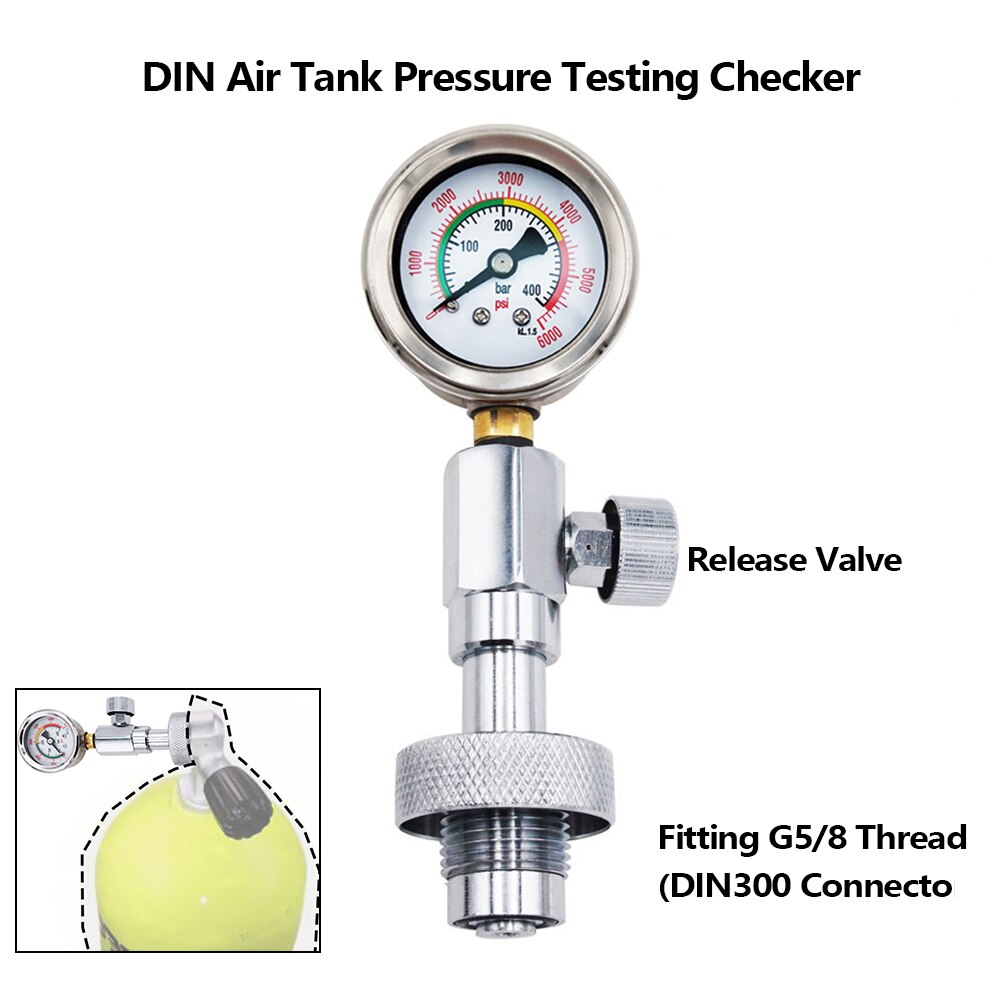 Druk Testen Checker Voor Duiken Air Tank Din 232/300 Bar Met 400bar/6000psi Gauge