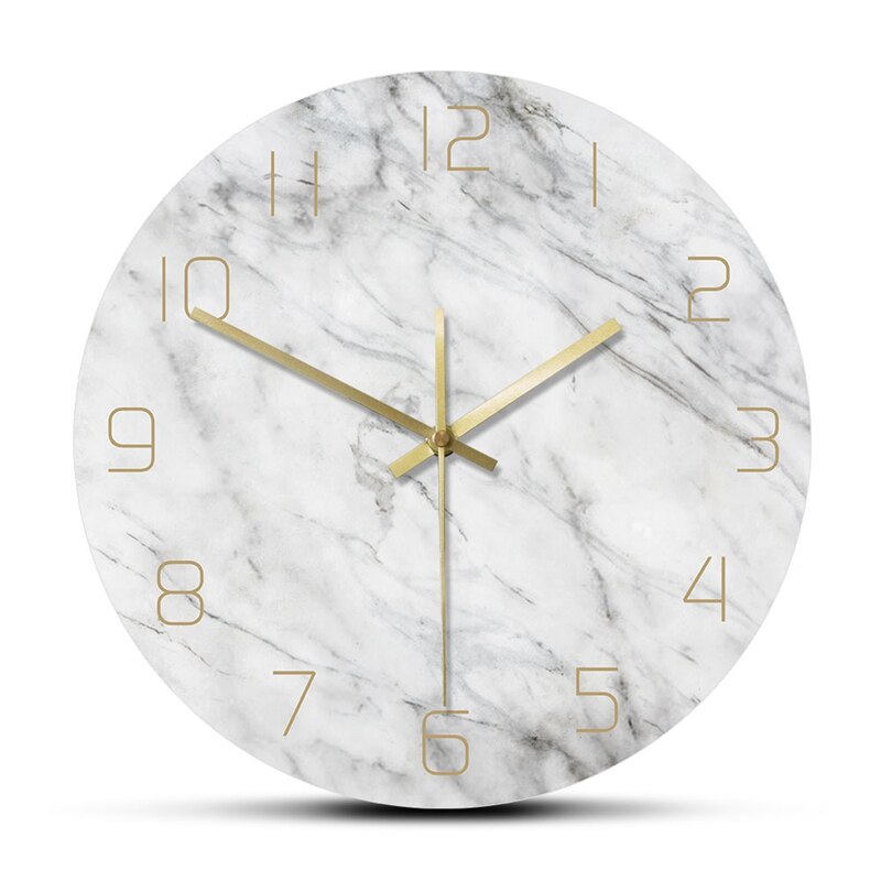 Kvarts analog tyst marmor väggklocka 3d elegant vit marmor tryck modern rund vägg klocka nordisk kreativitet heminredning