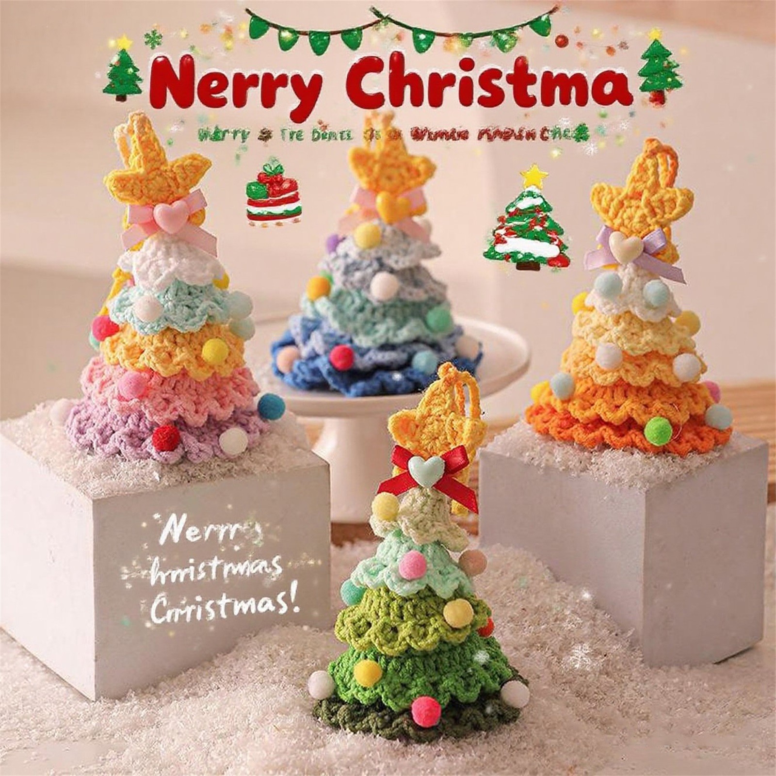 Heklet juletre-pynt justerbar plysj juleklokkeanheng juledekorasjon hjemmekontor bilanheng