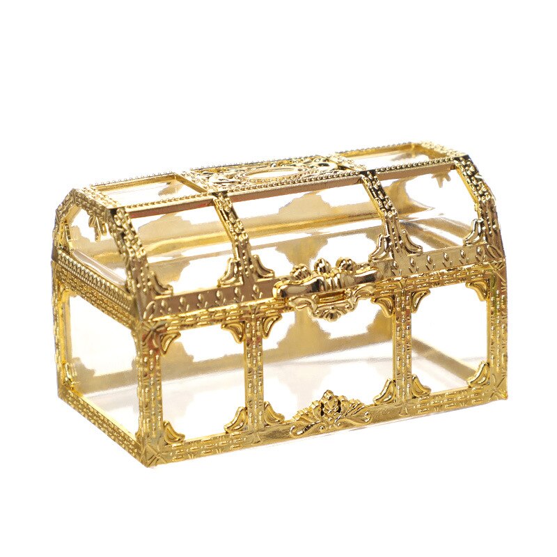 Vintage Transparent Pirate Treasure Storage Box Candy Trinket For Jewelry Crystal Gem Trinket Box Holder Organizer Earrings Box: Gold-7.4x5.2x5cm