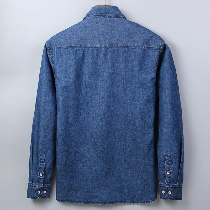 Nova moda de alta qualidade dos homens jeans camisa algodão casual lavagem areia grande casual manga comprida camisas plsu tamanho m l xl 2xl 3xl 4xl