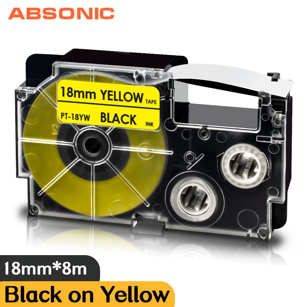 Absonic mieszana drukarka kolorowa wstążka XR-18X XR-18WE XR-18RD XR-18BU XR-18YW XR-18GN 18mm taśma z etykietami kompatybilna z etykietą Caiso: Black on Yellow