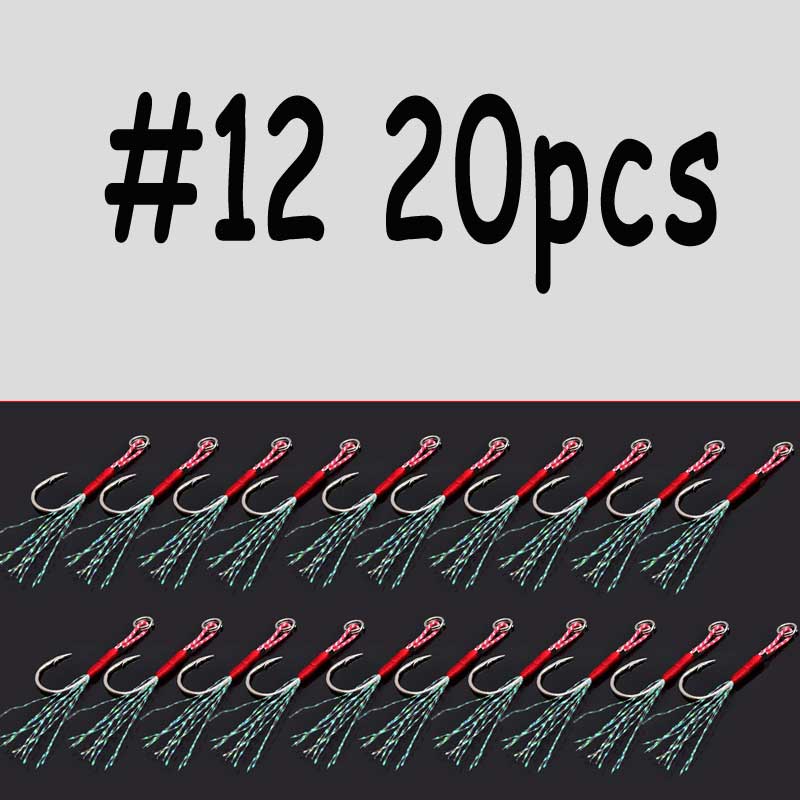 20pcs/pack Saltwater Fishing Jig Hooks Single Barbed With Split Ring Flasher Assist Hook For Micro Spoons Fishing Lure Hooks: size12 20pcs