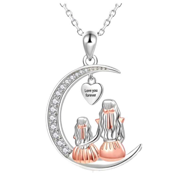 Maman fille lune pendentif collier t'aime pour toujours coeur colliers fête des mères bijoux