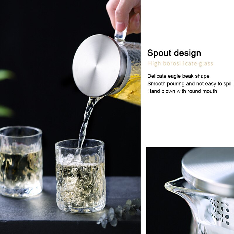Glas Water Pitcher Glas Met Roestvrijstalen Zeef Deksel Borosilicaatglas Water Karaf Ketel Koud Met 4 Glazen Bekers Jug