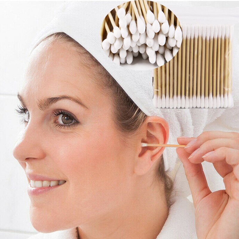 100 pièces/sac double tête jetable maquillage doux coton-tige bâton en bois oreille et nez outil de nettoyage coton-tige