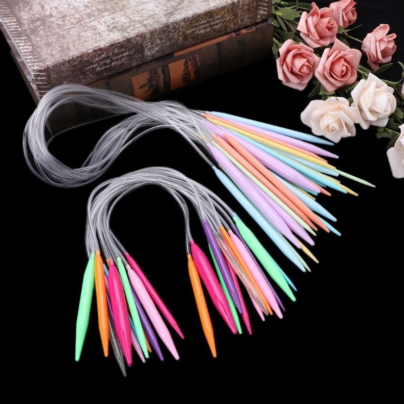 12x Plastic Circular Knitting Needle Crochet Set Craft Multicolor Tube 40cm 80cm