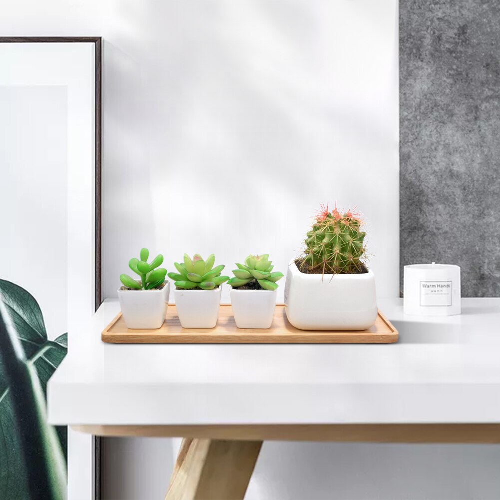 1pc en bois bambou plateau Succulent Cactus support Pot plateau Simple décor à la maison plante fleur Pot soucoupe Rectangle forme