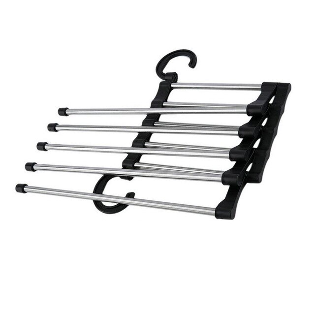 Colgador de ropa de acero inoxidable para adultos, Perchero de plástico ABS, duradero, para bufanda y pantalones, retráctil, Ahorrador de espacio, blanco y negro: Black