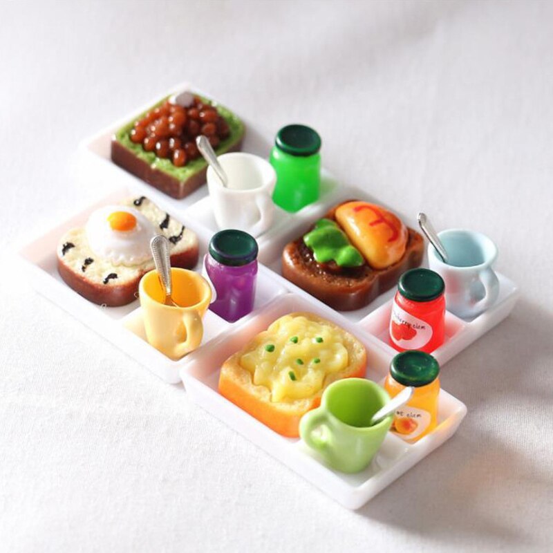 5 Stks/set Poppenhuis Brood Jam Diner Plaat Kop Lepel Voor Keuken Accessoreis Poppenhuis Play Keuken Accessoreis
