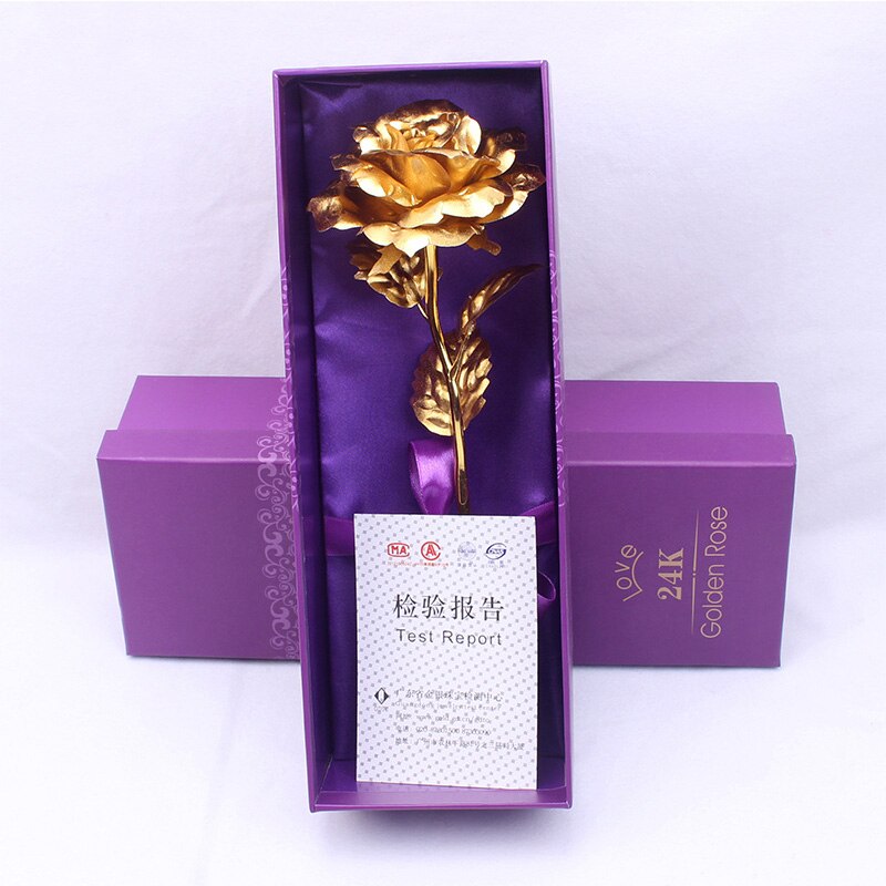 24K Gold Foil Rose Flower Emulated Flower Valentine's Day Single Gold-plated Rose Bouquet Box Home Decro: 05