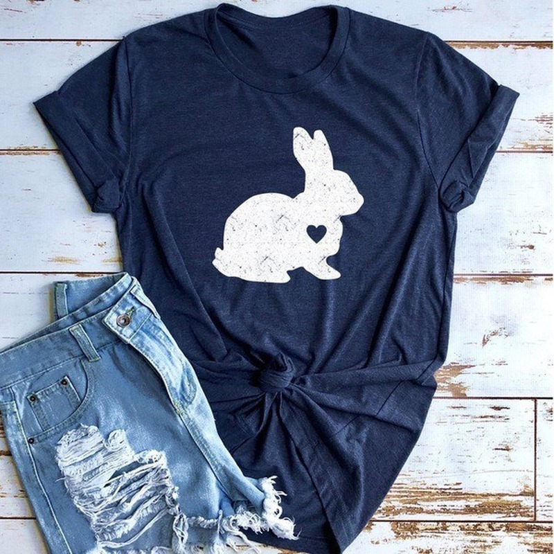 Konijn Bunny Print T Shirt Vrouwen Korte Mouw O Hals Losse T-shirt Zomer Vrouwen T-shirt Tops Camisetas Mujer