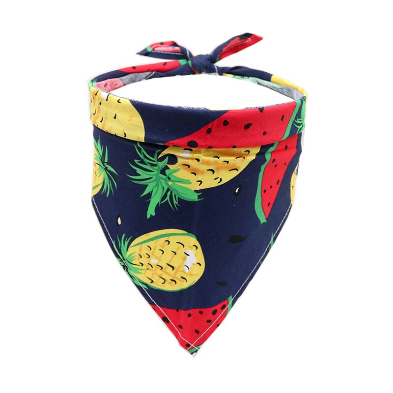 1Pc Bibs Cloth Pet Bandanas Dog Cat Neckerchief Cartoon Fruit Duckling Adjustable Cotton Saliva Triangle Scarf Summer: Black Pineapple / S