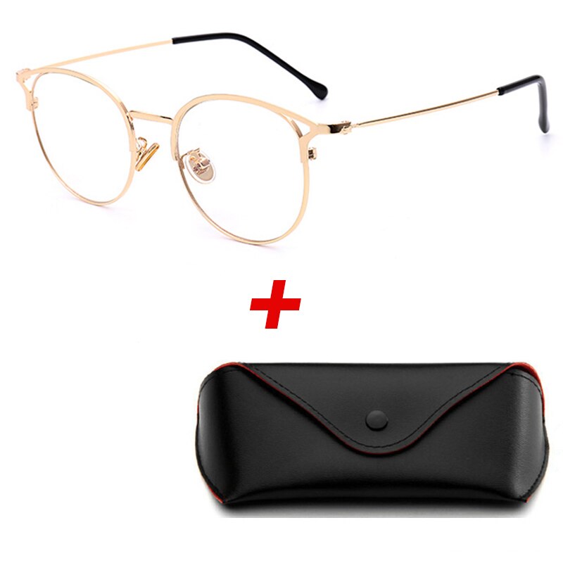 2Pcs/lot Women Blue Light Blocking Computer Glasses with Box Anti Blue Rays Eyeglasses Female Plain Mirror Glasses Frame Eyewear: Gold