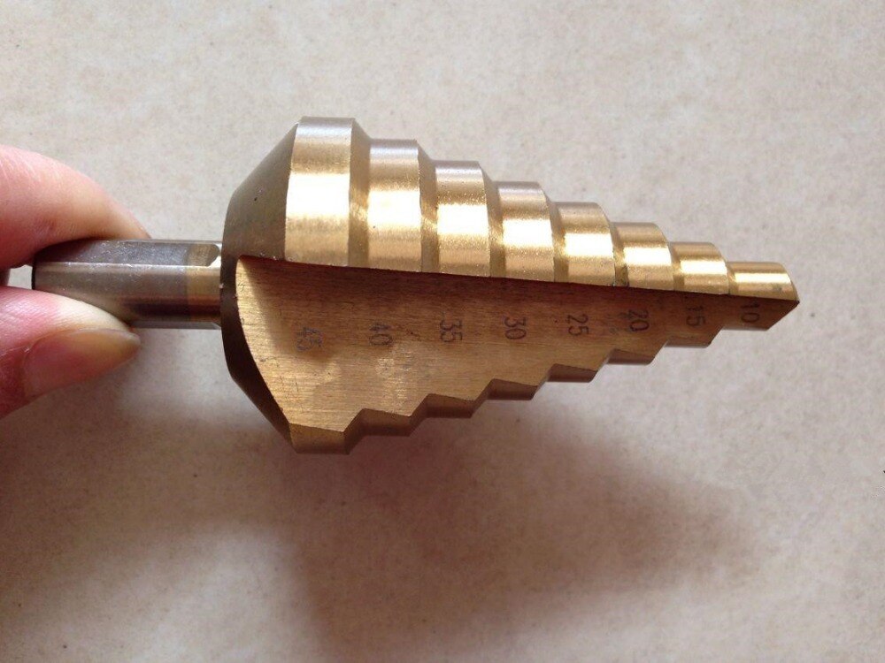 8 steps 10MM 15MM 20MM 25MM 30MM 35MM 40MM 45MM Titanium HSS Step Drill Bit Increment Drilling Reamer Triangle Round Shank