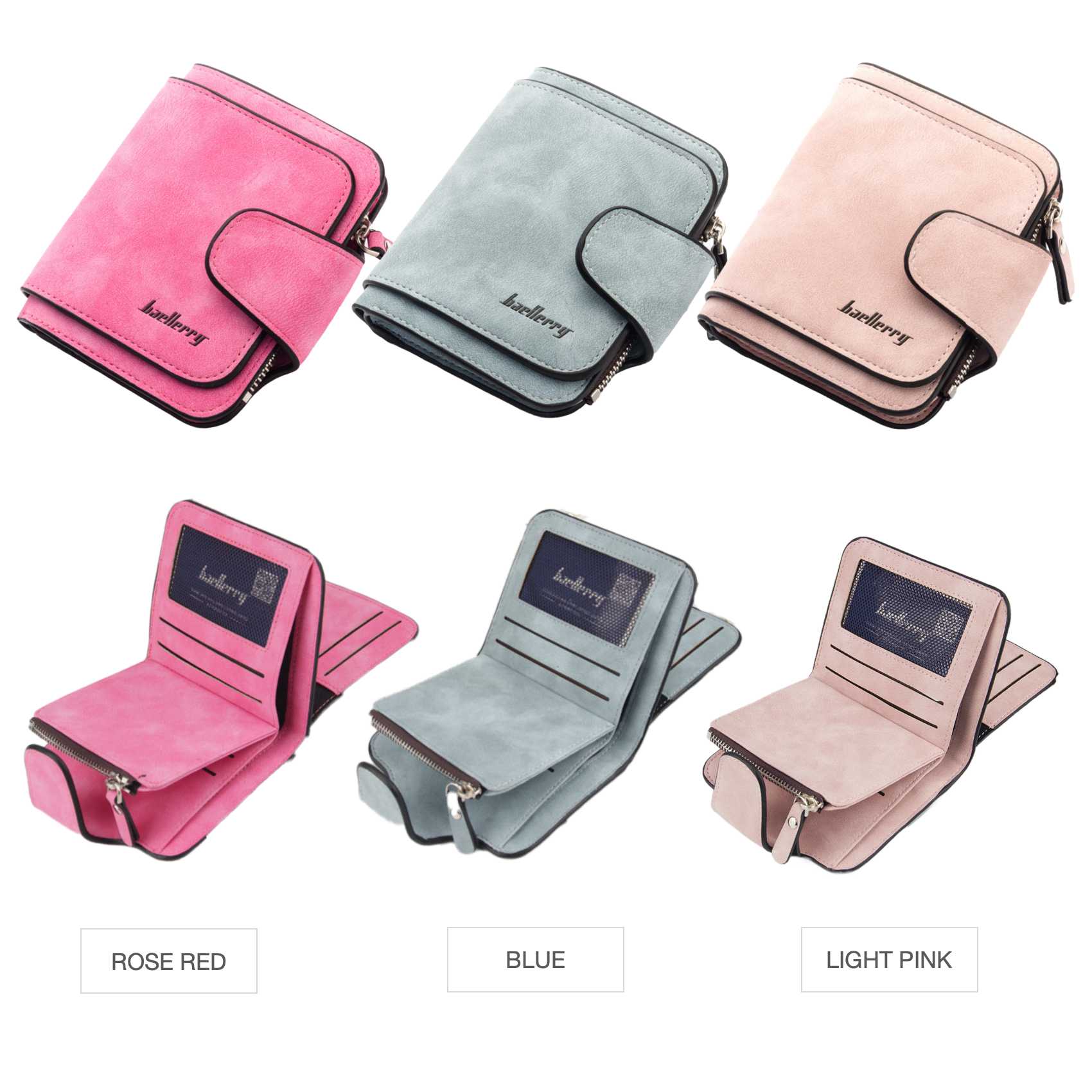 Buckle Abrasive Leather PU Women's Short Wallet Casual Trifold Purse Multi-Card Holder Coin Purse