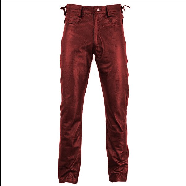 Wepbel herre goth steampunk pu skinnbukse motorsykkel stein rull slank legging bukser vår høst varme lange bukser pluss str.: Xl / Rød