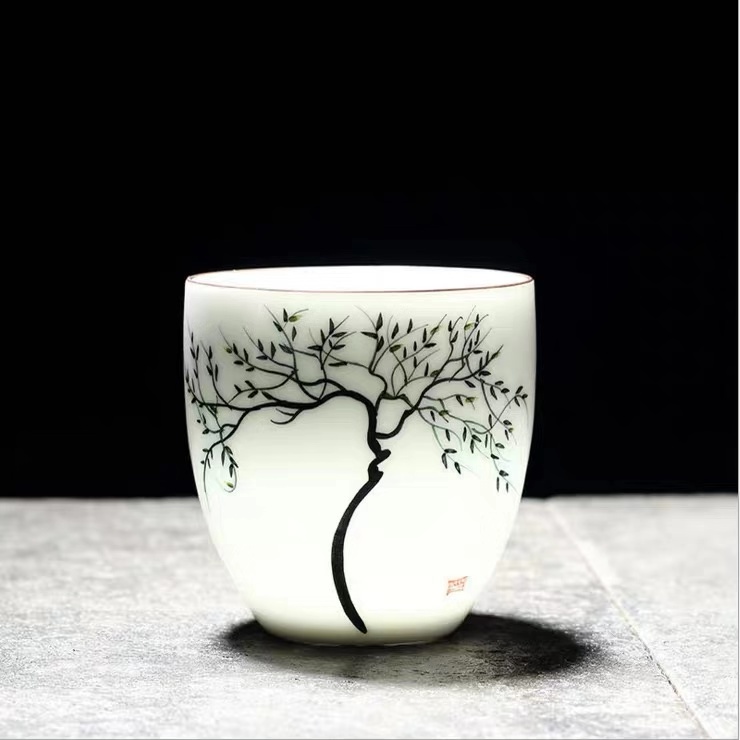 Keramische Traditionele Chinese Thee Kopjes Wit Porselein Thee Set Accessoires Kantoor Theekopjes Draagbare Retro Water Mok Drinkware: A