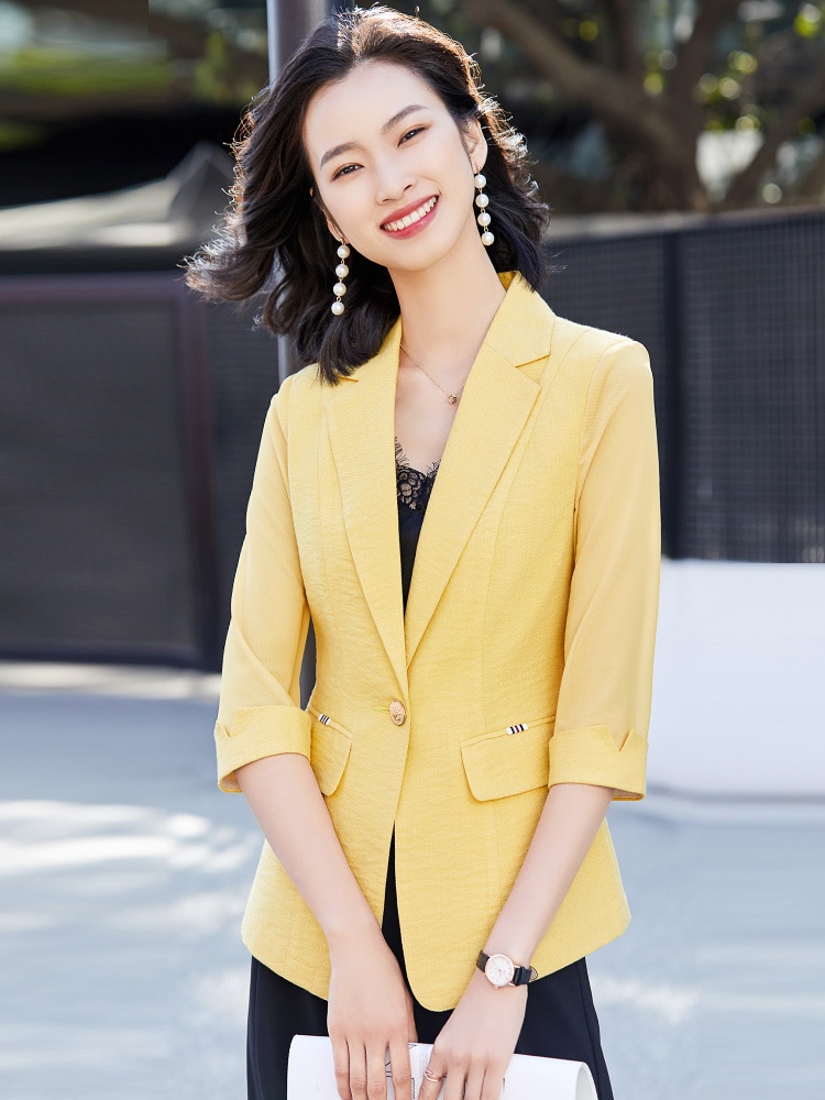 Summer Business Interview Suits Women Work Office Ladies Half Sleeve Casual Blazer And Coat