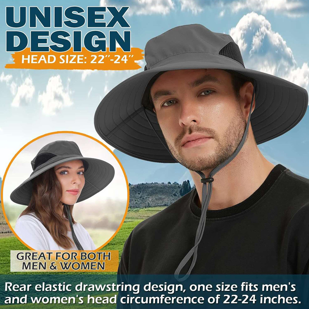 Casquette de pêche pour hommes et femmes, chapeau de soleil réglable à large bord, chapeau pliable pour la pêche, la randonnée, le jardin, le safari, la plage, E27