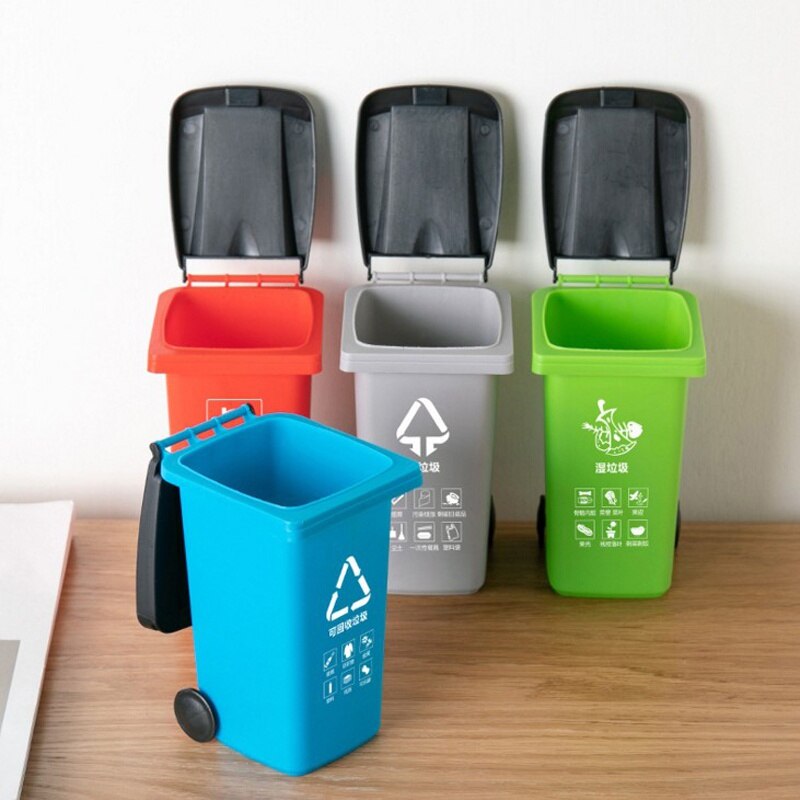 Mini Desktop Trash Household Cute Mini Trash Can Wet And Dry Classification Trash Basket Save Space Home Office Storage 4 Colors