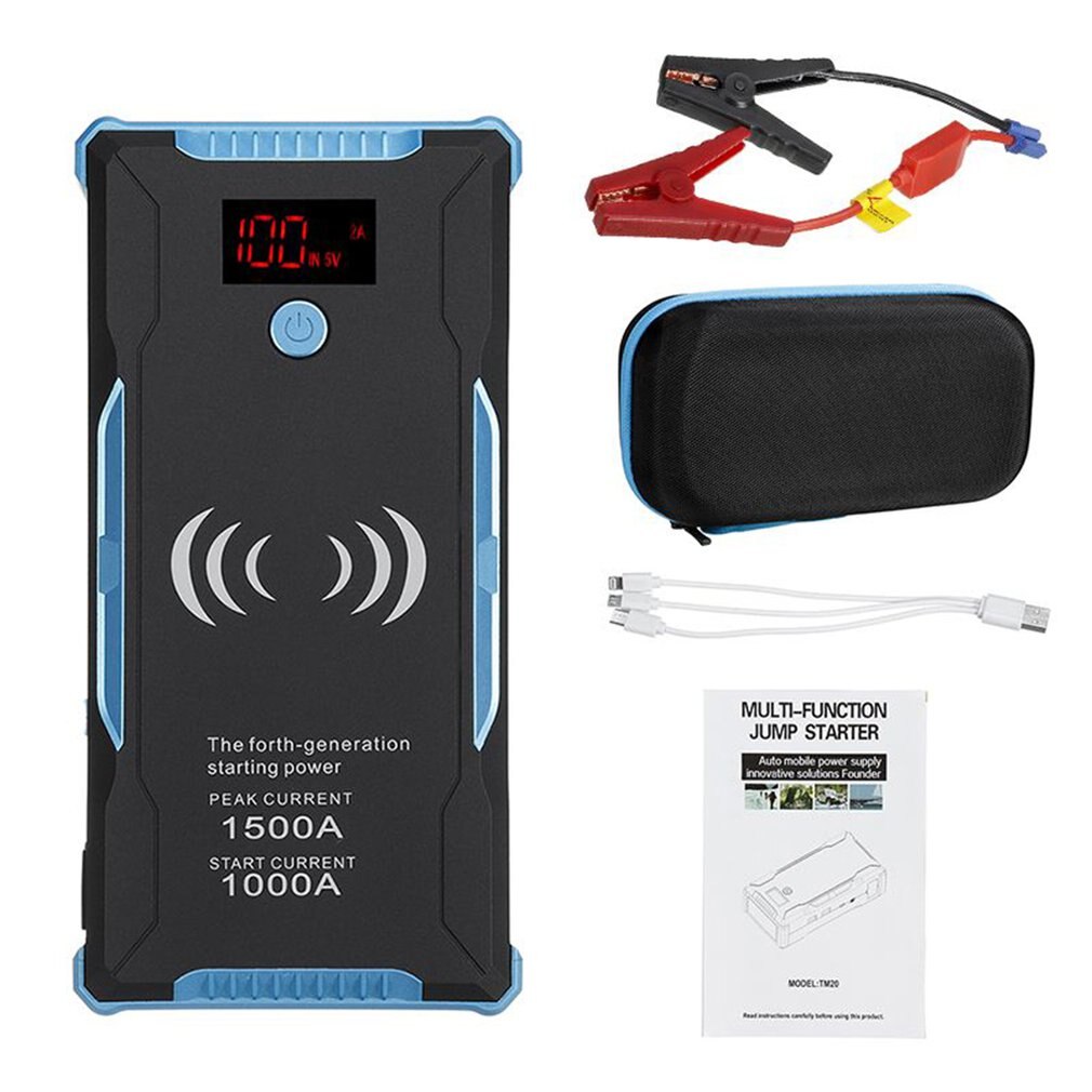 1 PC Portable Jump Starter and Wireless Charger Auto Battery Booster Battery Chargers practical durable: 22000 Blue