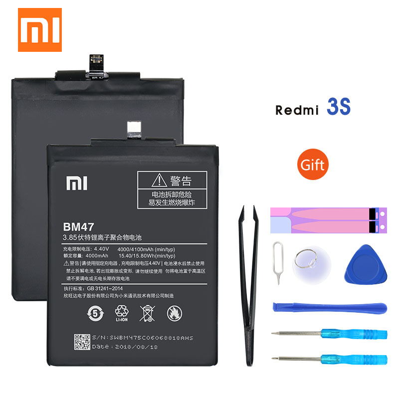 Originele Xiaomi Redmi 3S Batterij BM47 4100mAh voor Redmi 3 3S 3X 4X/3pro BM47 Vervangend Telefoon Batterij
