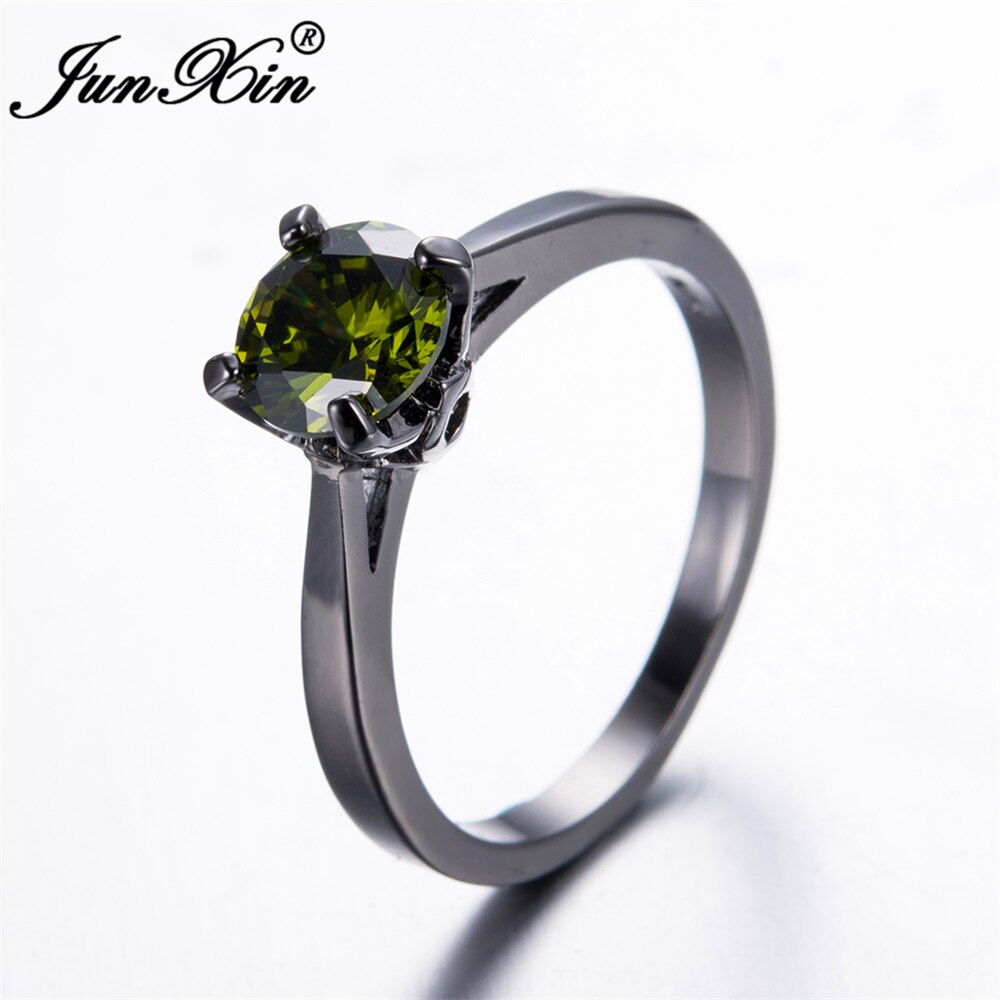 JUNXIN OL Männer frauen Fingerring Peridot Runde CZ Ring Jahrgang Schwarze Gold Hochzeit Ringe schmuck