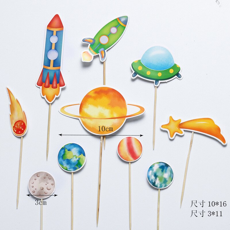Astronauta Topper de la torta de universo espacio serie Planet de la torta del espacio ultraterrestre para de cumpleaños postre accesorios decoración festiva: 13