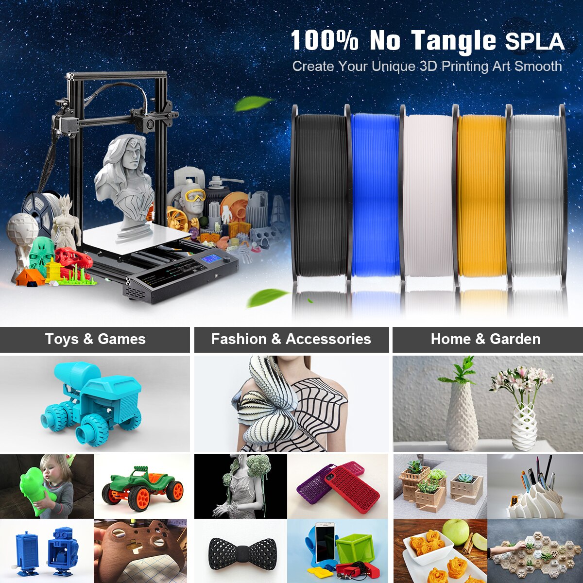 3d printer filament spla 1.75mm 2.2 lbs 1kg spole 100%  ingen boble 3d printmaterialer пластик для 3d принтера